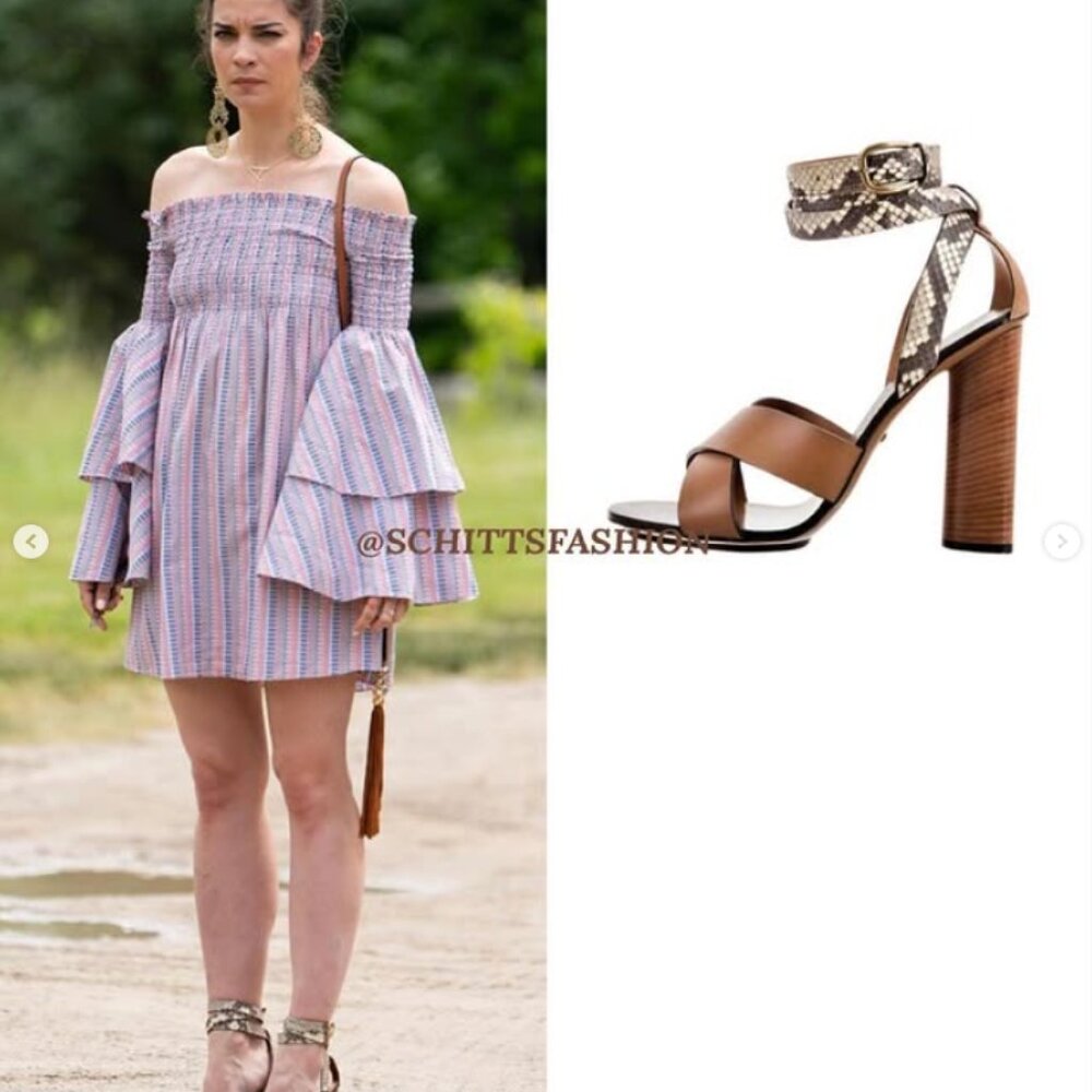 ASO Alexis Rose Gucci Candy Snakeskin Ankle-Wrap Sandal, Bisco/Old Roccia 40
